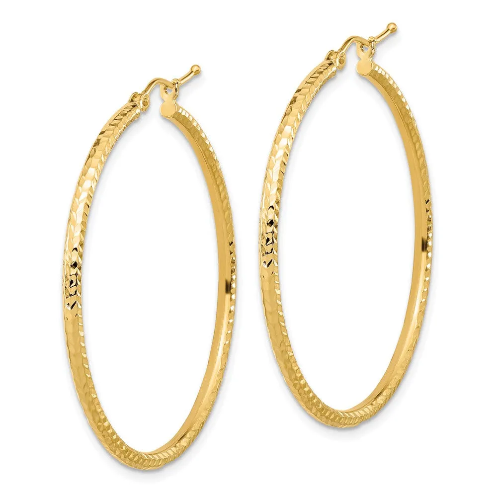 10KT Yellow Gold 40X2MM Diamond-cut Hoop Earrings