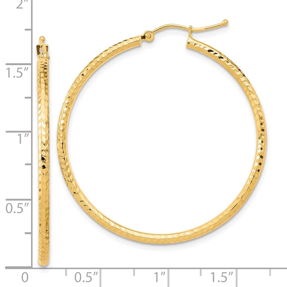 10KT Yellow Gold 40X2MM Diamond-cut Hoop Earrings