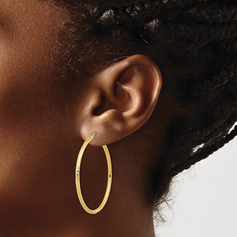 10KT Yellow Gold 40X2MM Diamond-cut Hoop Earrings