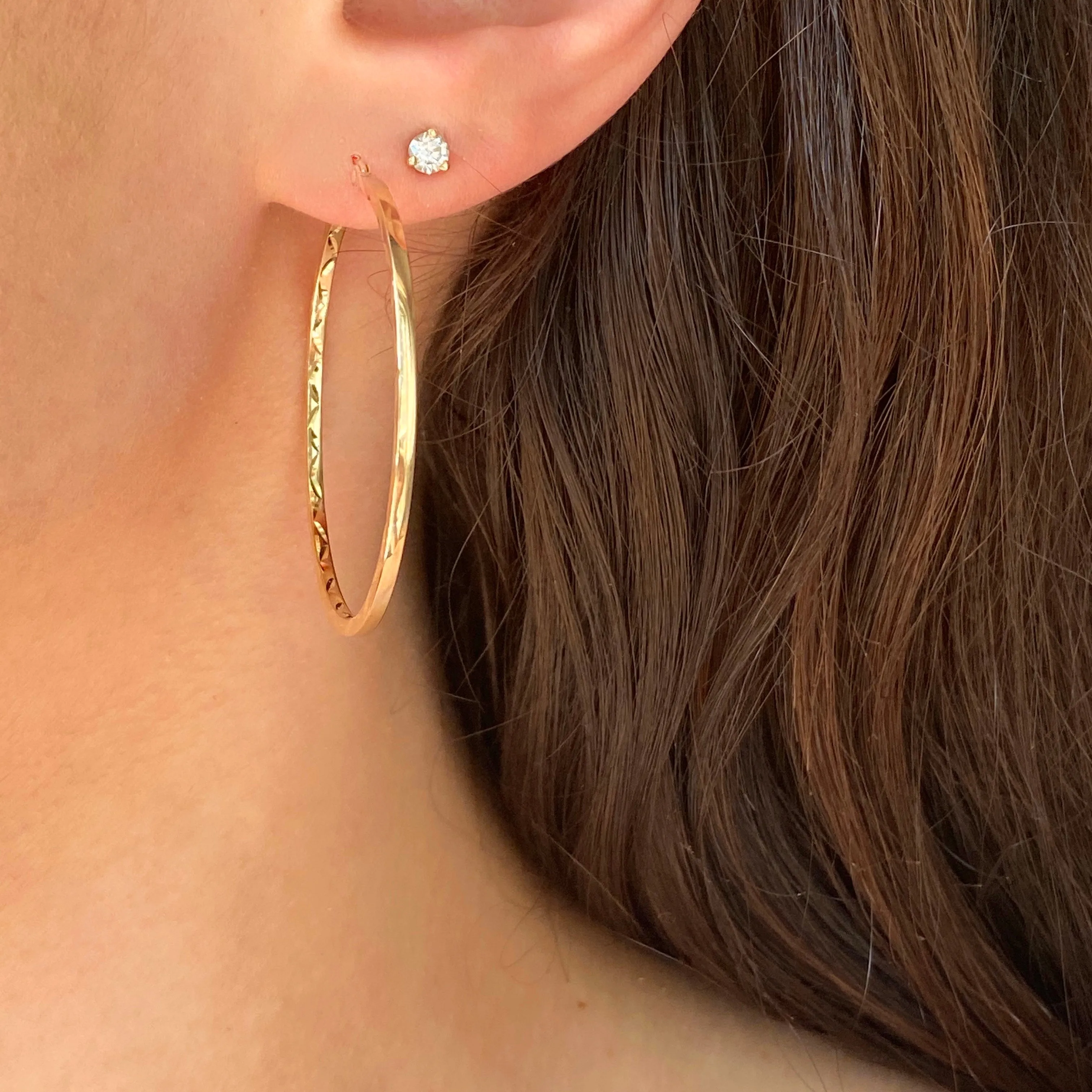 10KT Yellow Gold Polished   Diamond-Cut Hoop Earrings 40mm
