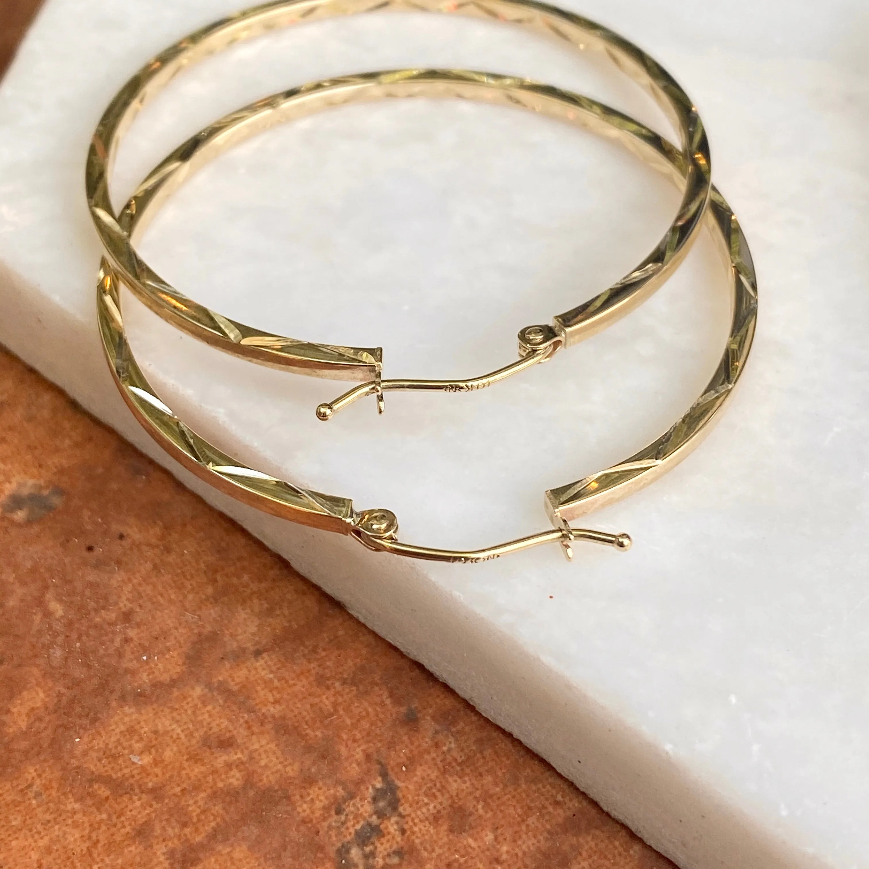 10KT Yellow Gold Polished   Diamond-Cut Hoop Earrings 40mm