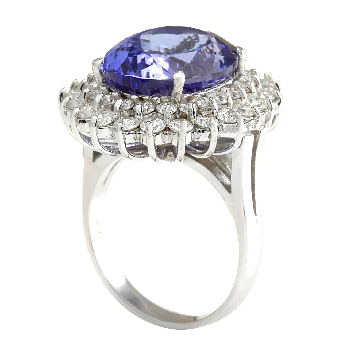11.11 Carat Natural Tanzanite 14K White Gold Diamond Ring