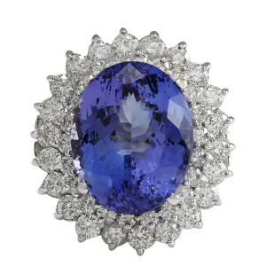 11.11 Carat Natural Tanzanite 14K White Gold Diamond Ring