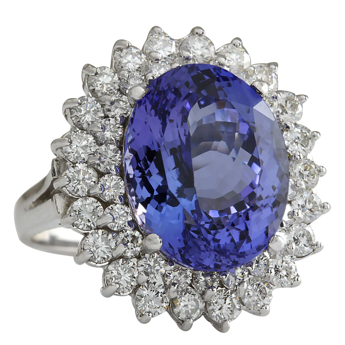 11.11 Carat Natural Tanzanite 14K White Gold Diamond Ring