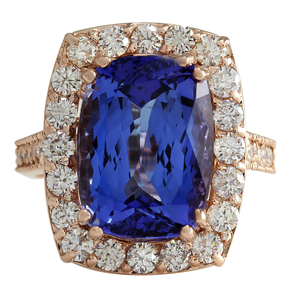 11.23 Carat Natural Tanzanite 14K Rose Gold Diamond Ring
