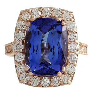 11.23 Carat Natural Tanzanite 14K Rose Gold Diamond Ring
