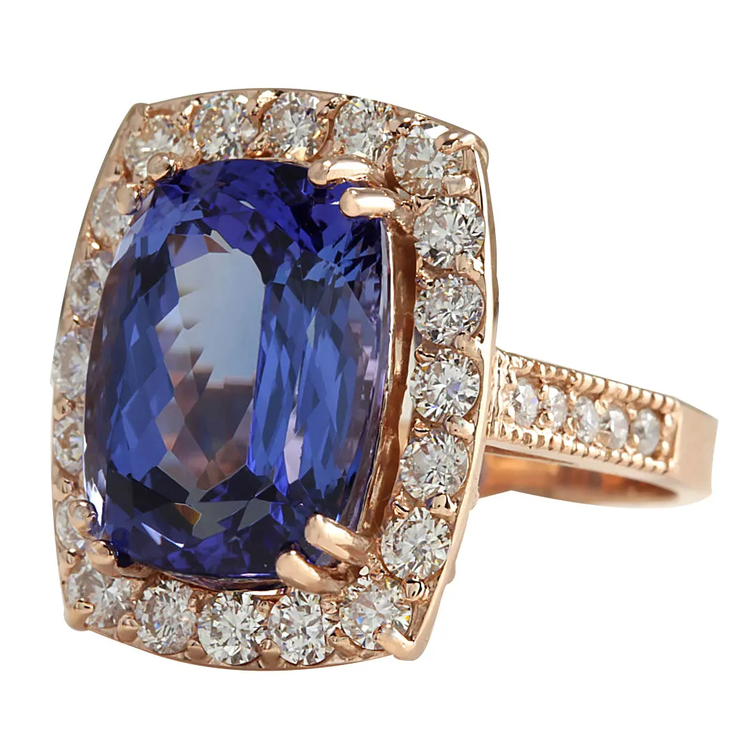 11.23 Carat Natural Tanzanite 14K Rose Gold Diamond Ring
