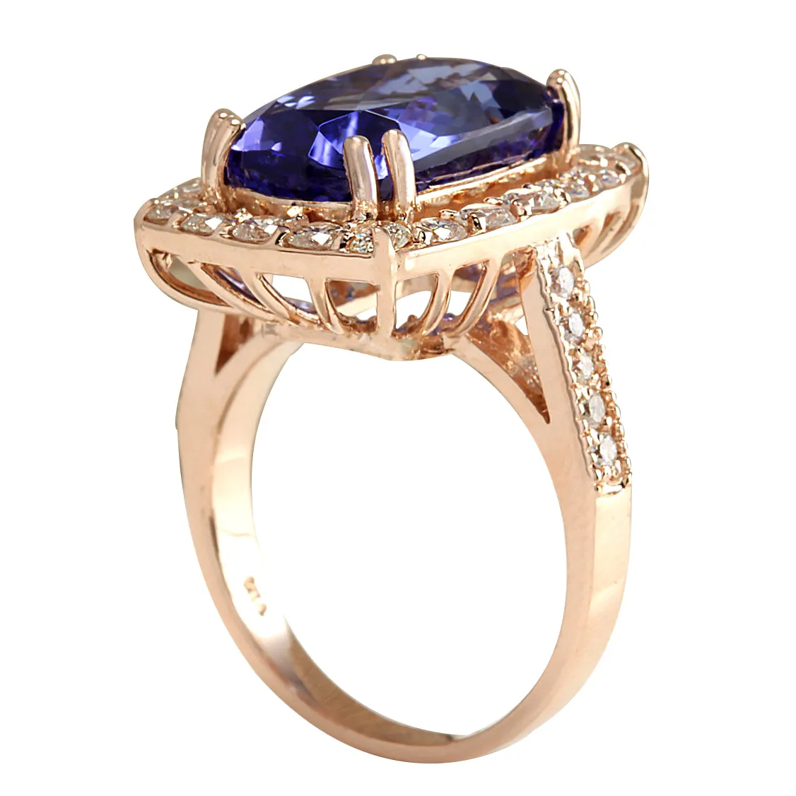 11.23 Carat Natural Tanzanite 14K Rose Gold Diamond Ring