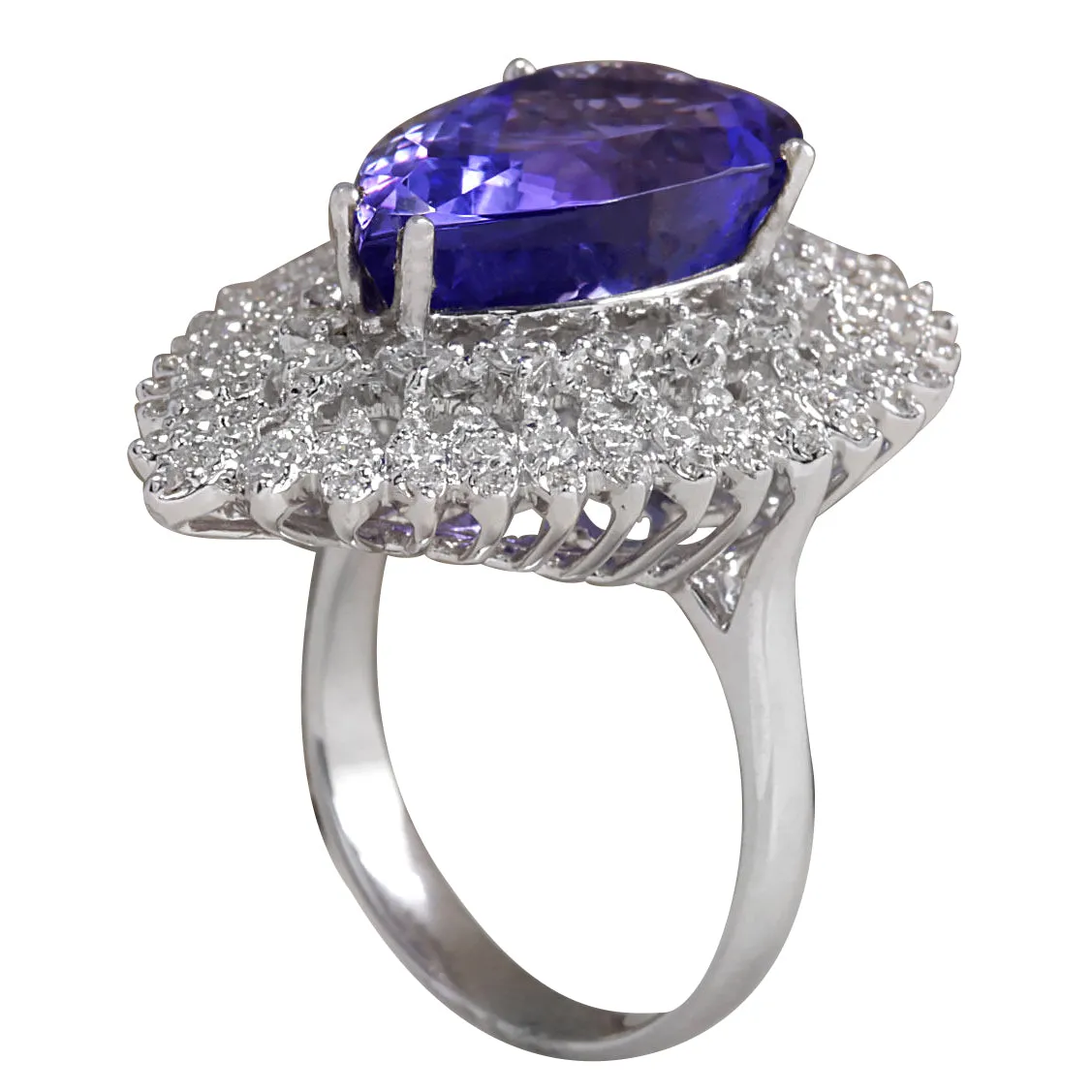 11.42 Carat Natural Tanzanite 14K White Gold Diamond Ring
