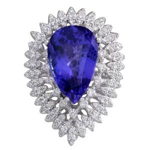 11.42 Carat Natural Tanzanite 14K White Gold Diamond Ring