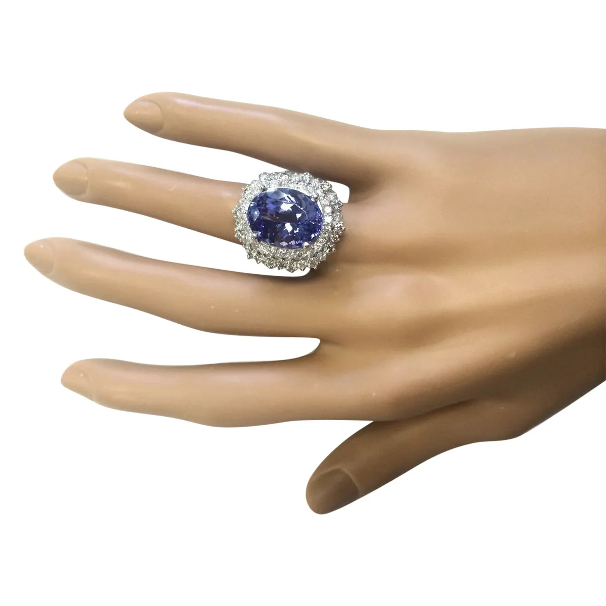 12.86 Carat Natural Tanzanite 14K White Gold Diamond Ring