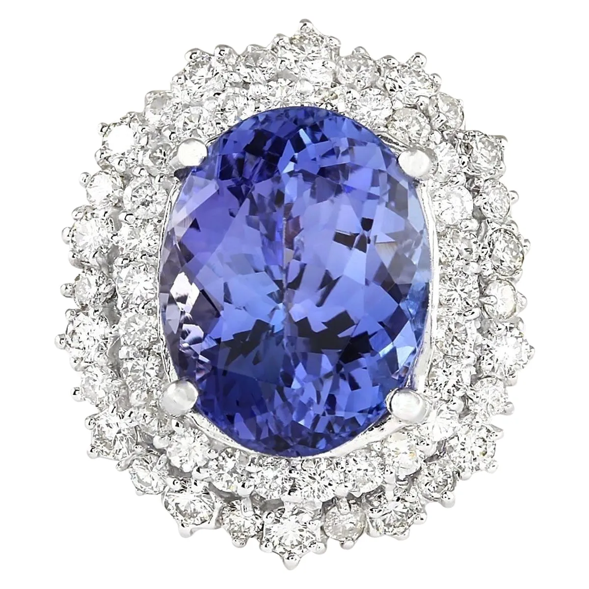 12.86 Carat Natural Tanzanite 14K White Gold Diamond Ring