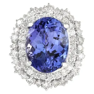 12.86 Carat Natural Tanzanite 14K White Gold Diamond Ring