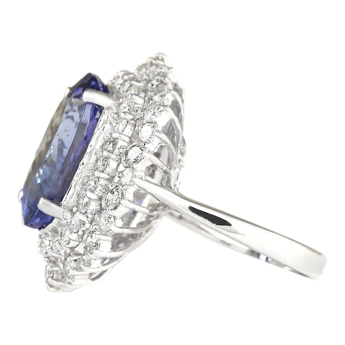 12.86 Carat Natural Tanzanite 14K White Gold Diamond Ring