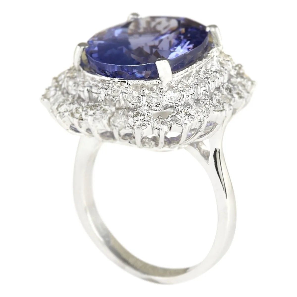 12.86 Carat Natural Tanzanite 14K White Gold Diamond Ring