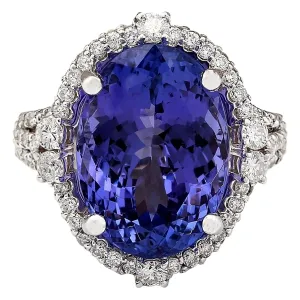 12.87 Carat Natural Tanzanite 14K White Gold Diamond Ring