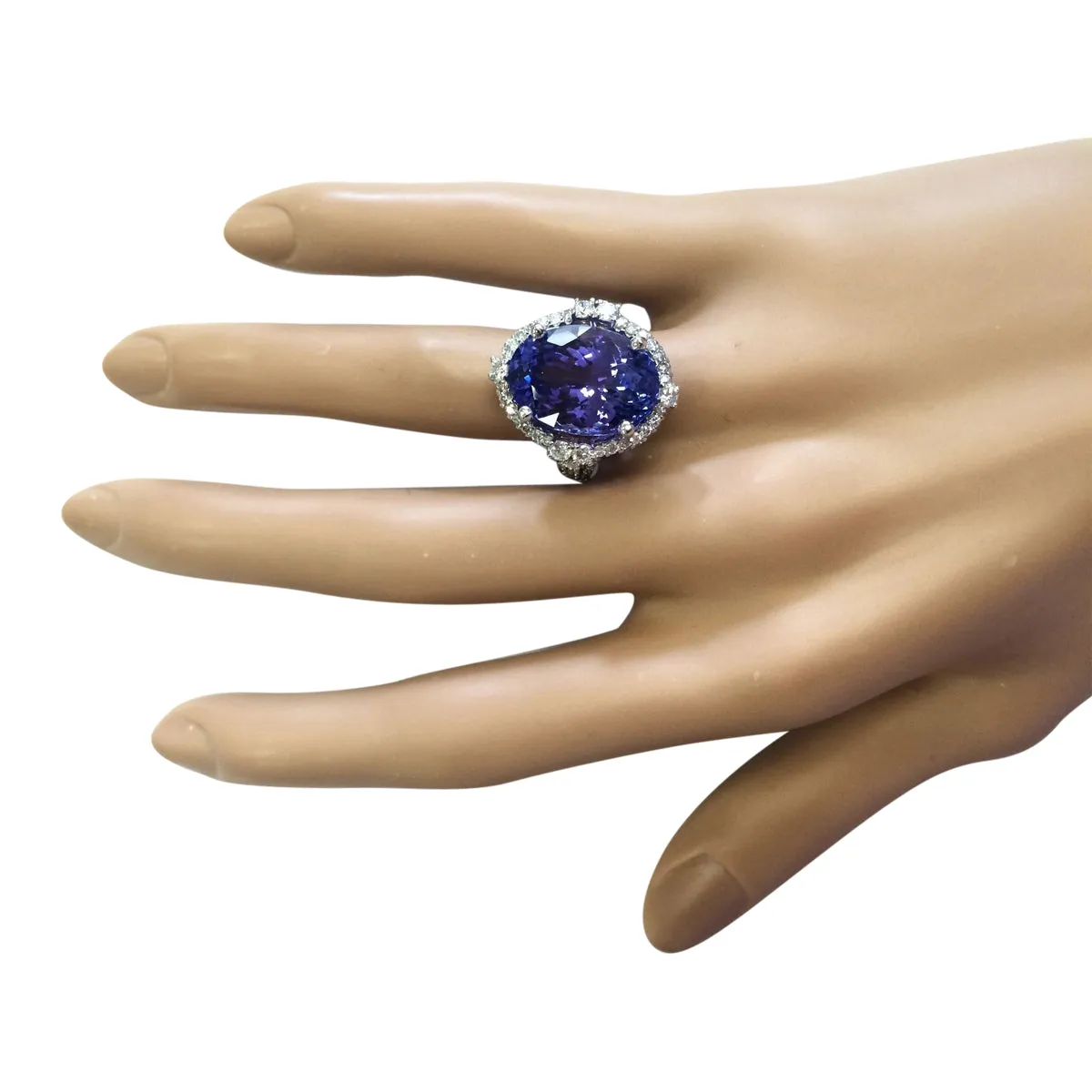 12.87 Carat Natural Tanzanite 14K White Gold Diamond Ring