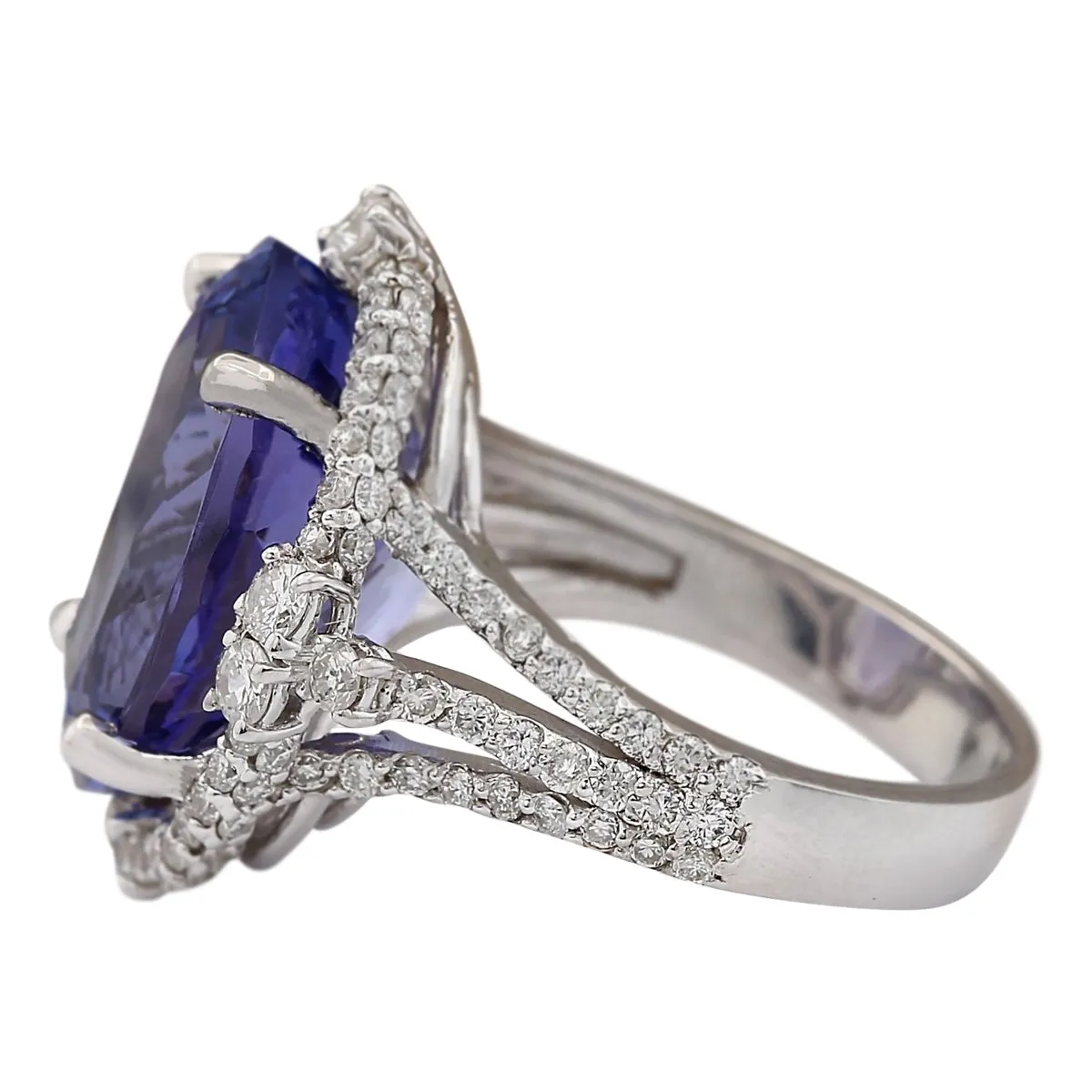 12.87 Carat Natural Tanzanite 14K White Gold Diamond Ring