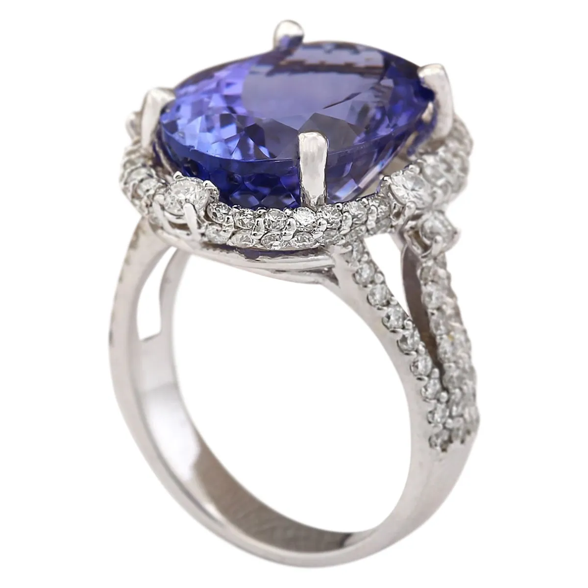 12.87 Carat Natural Tanzanite 14K White Gold Diamond Ring