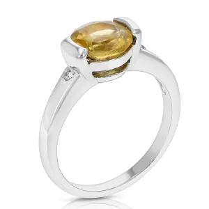 1.30 cttw Citrine Ring in .925 Sterling Silver with Rhodium Plating Round Shape