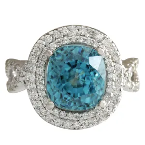 13.28 Carat Natural Zircon 14K White Gold Diamond Ring