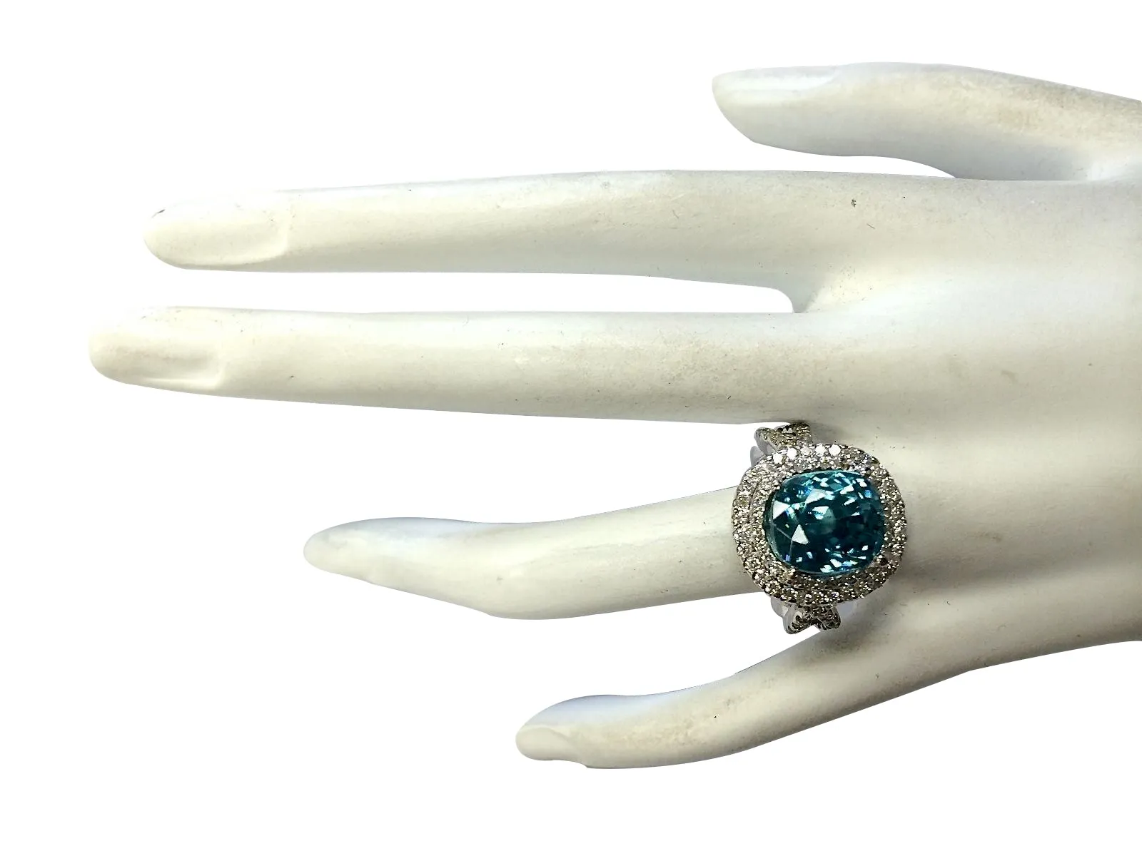 13.28 Carat Natural Zircon 14K White Gold Diamond Ring