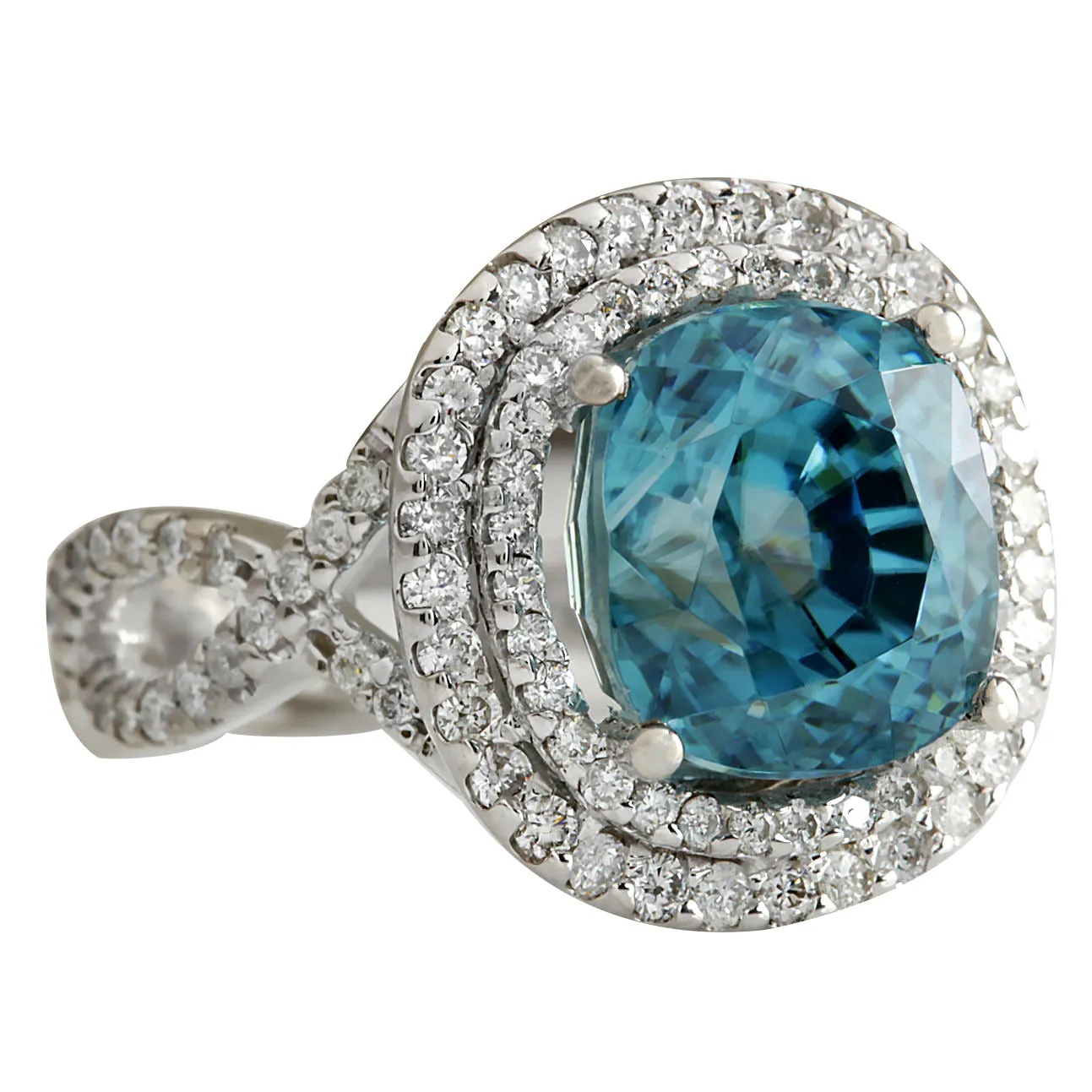 13.28 Carat Natural Zircon 14K White Gold Diamond Ring