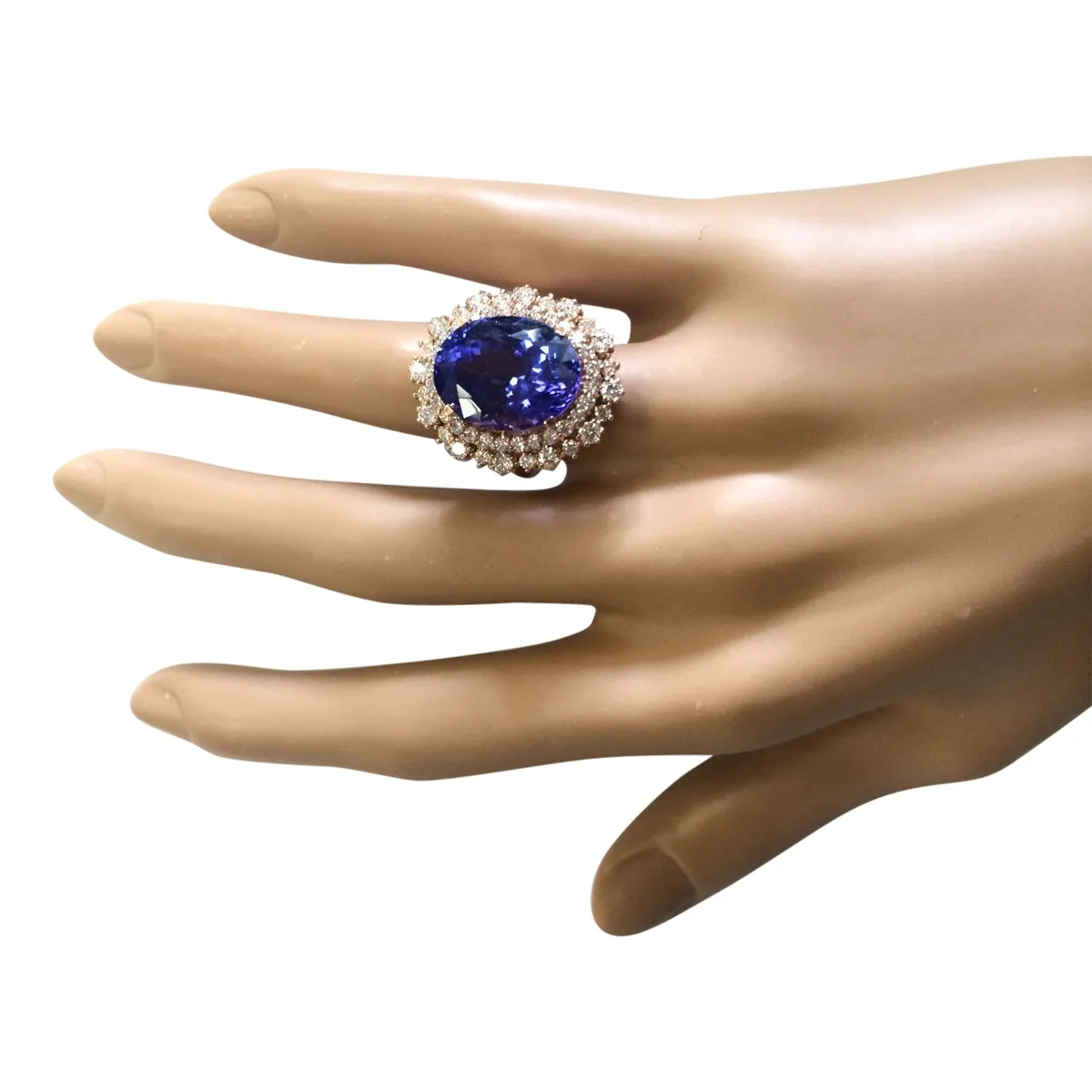 13.49 Carat Natural Tanzanite 14K Rose Gold Diamond Ring