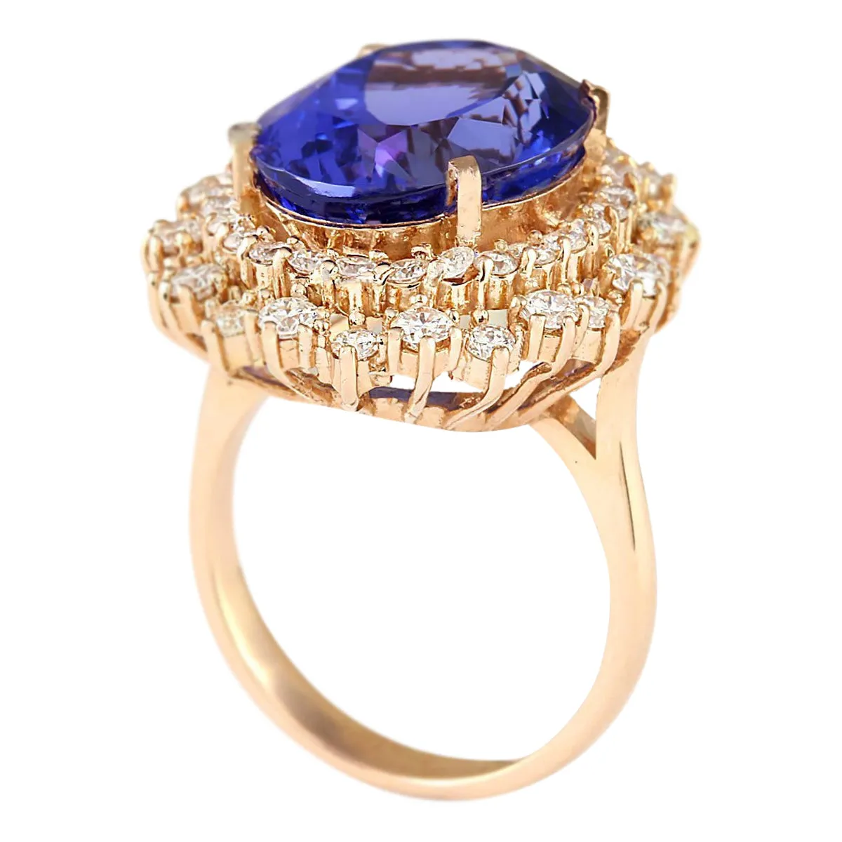 13.49 Carat Natural Tanzanite 14K Rose Gold Diamond Ring