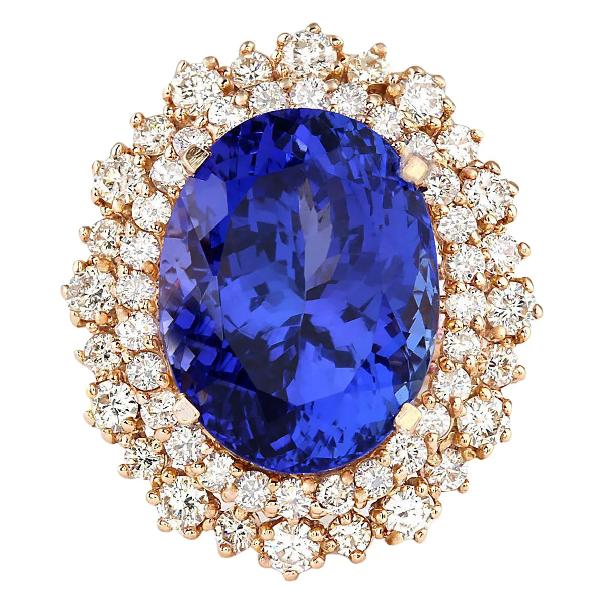 13.49 Carat Natural Tanzanite 14K Rose Gold Diamond Ring