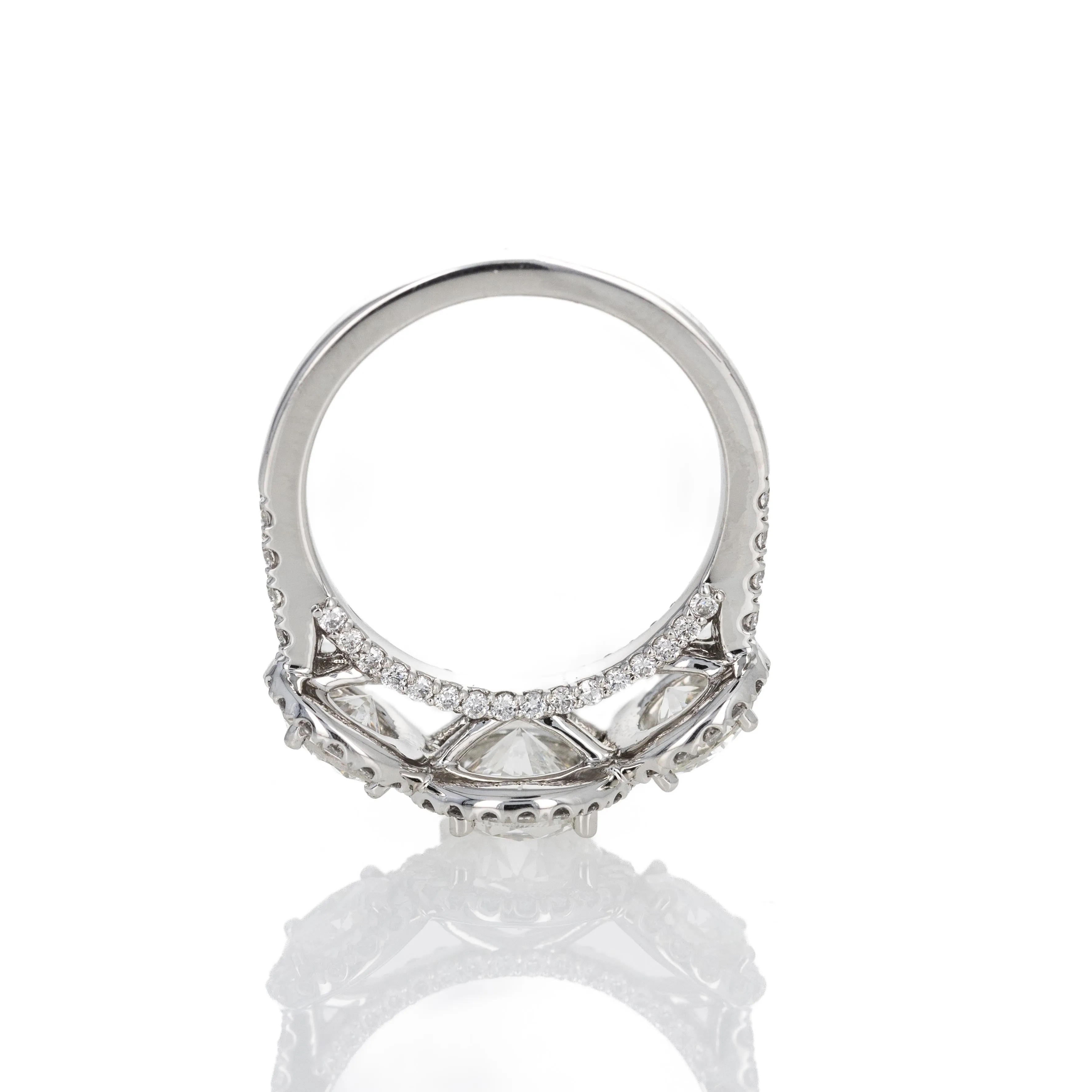 1.37 Carat Round Brilliant Diamond Three Stone Halo Ring
