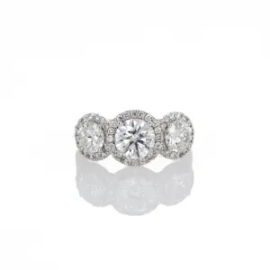 1.37 Carat Round Brilliant Diamond Three Stone Halo Ring