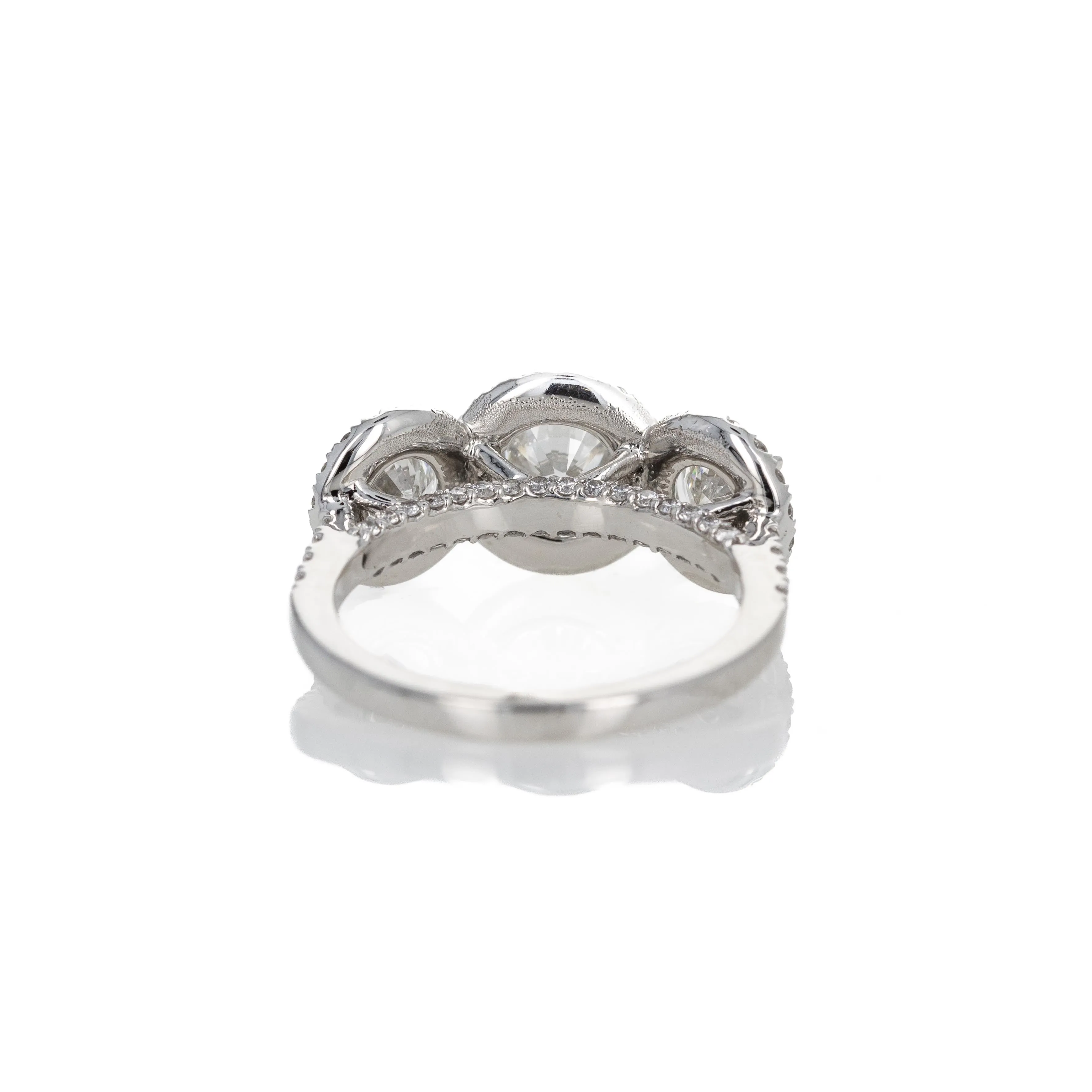 1.37 Carat Round Brilliant Diamond Three Stone Halo Ring