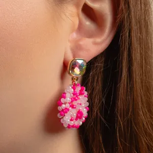 1373 - Beaded Drop Earrings - Fuchsia
