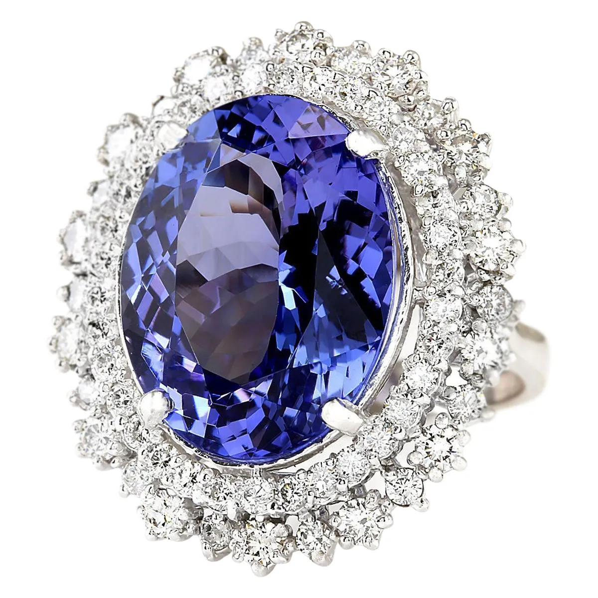 13.75 Carat Natural Tanzanite 14K White Gold Diamond Ring