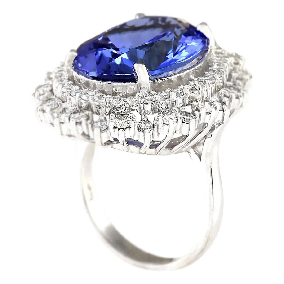 13.75 Carat Natural Tanzanite 14K White Gold Diamond Ring