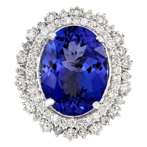 13.75 Carat Natural Tanzanite 14K White Gold Diamond Ring