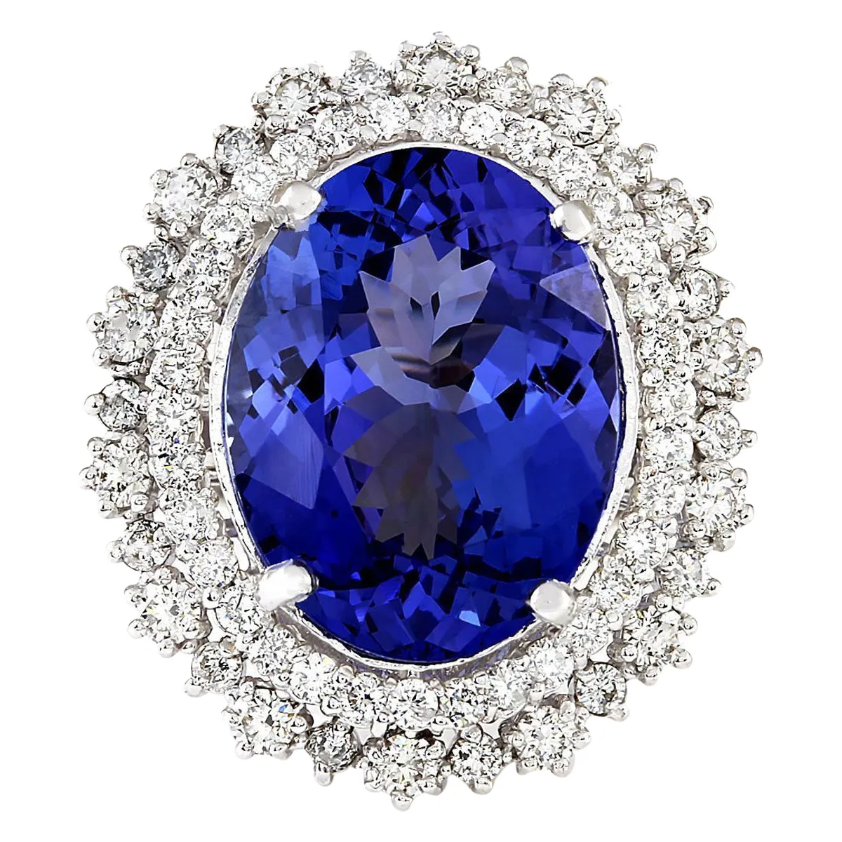 13.75 Carat Natural Tanzanite 14K White Gold Diamond Ring