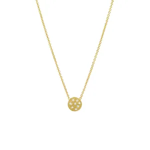 14 Karat Yellow Gold CARROLL Disc Necklace with Scattered Round Diamonds