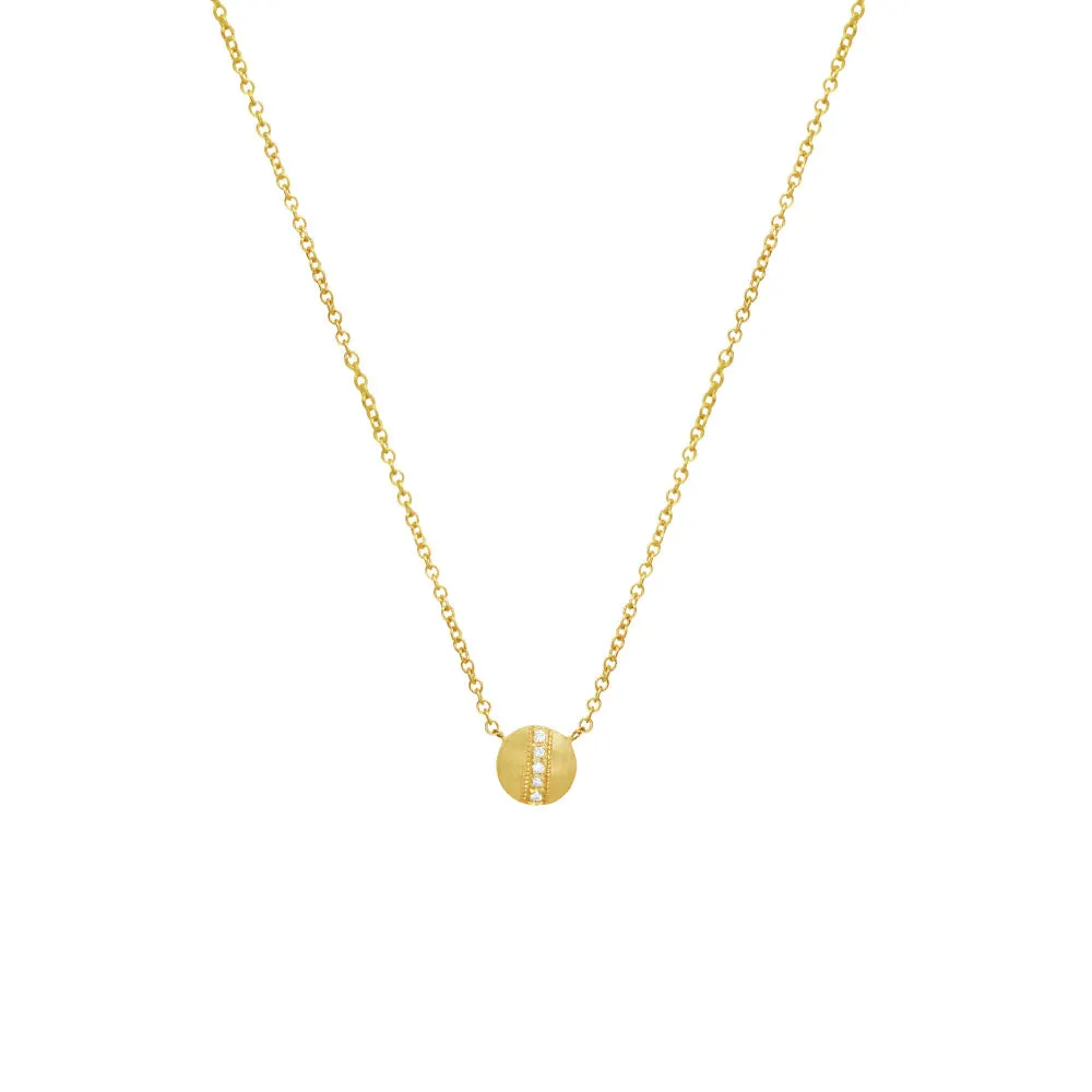 14 Karat Yellow Gold RINA Disc Necklace with Round Diamonds