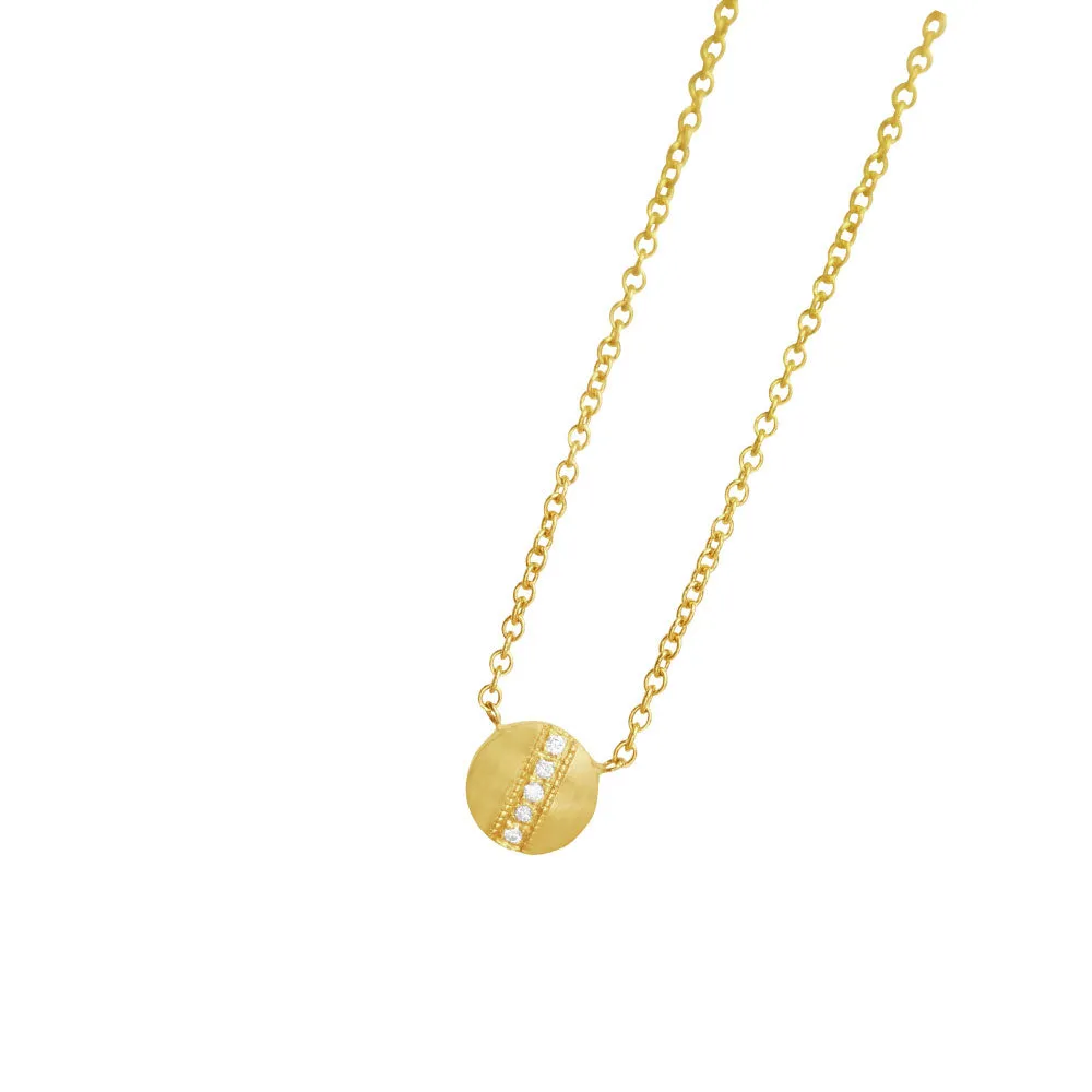 14 Karat Yellow Gold RINA Disc Necklace with Round Diamonds