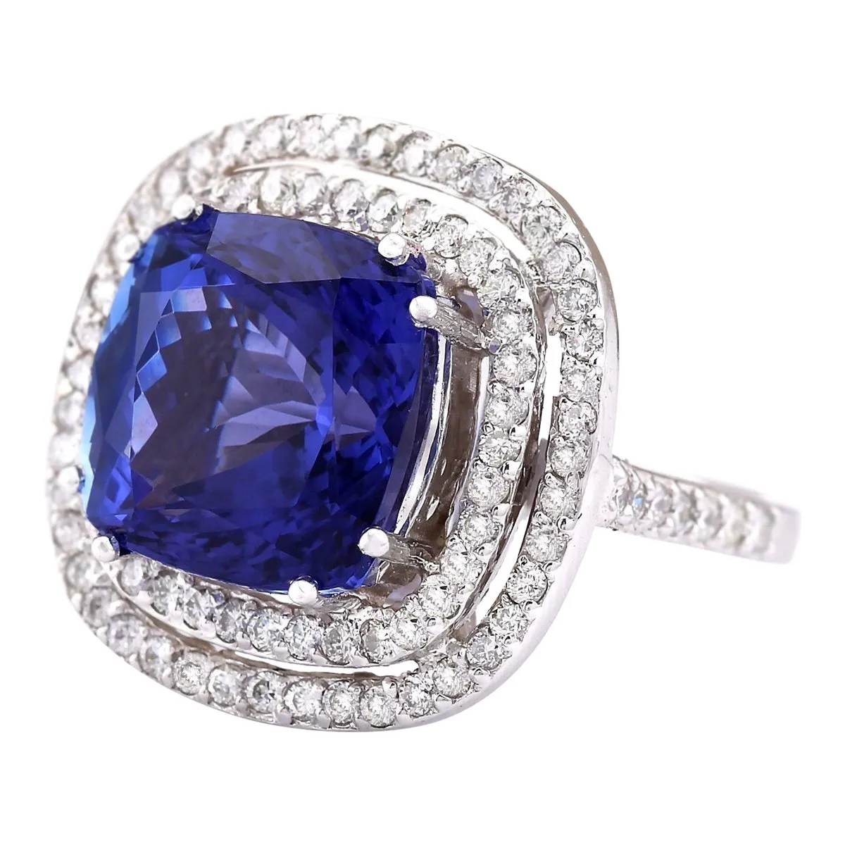 14.55 Carat Natural Tanzanite 14K White Gold Diamond Ring