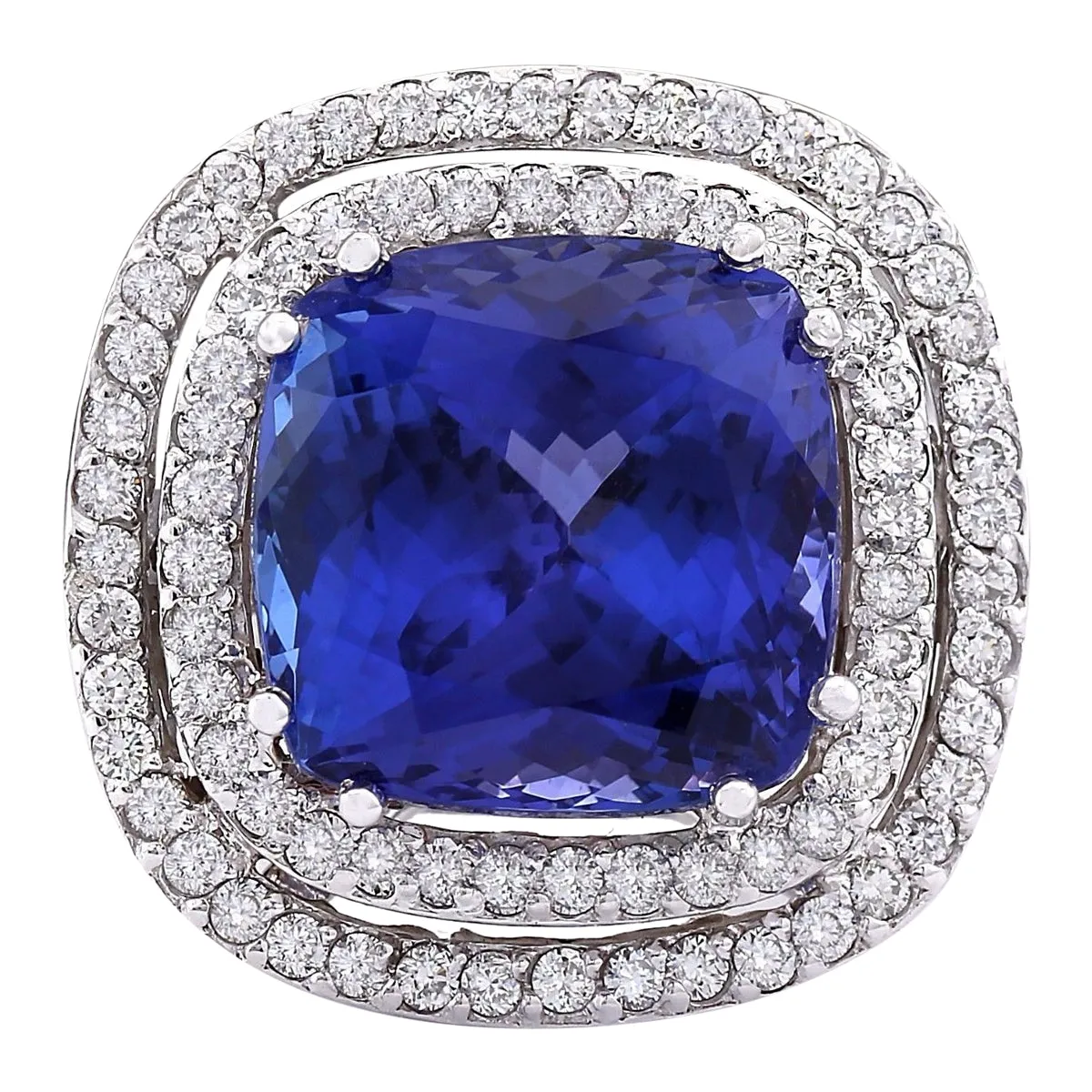 14.55 Carat Natural Tanzanite 14K White Gold Diamond Ring