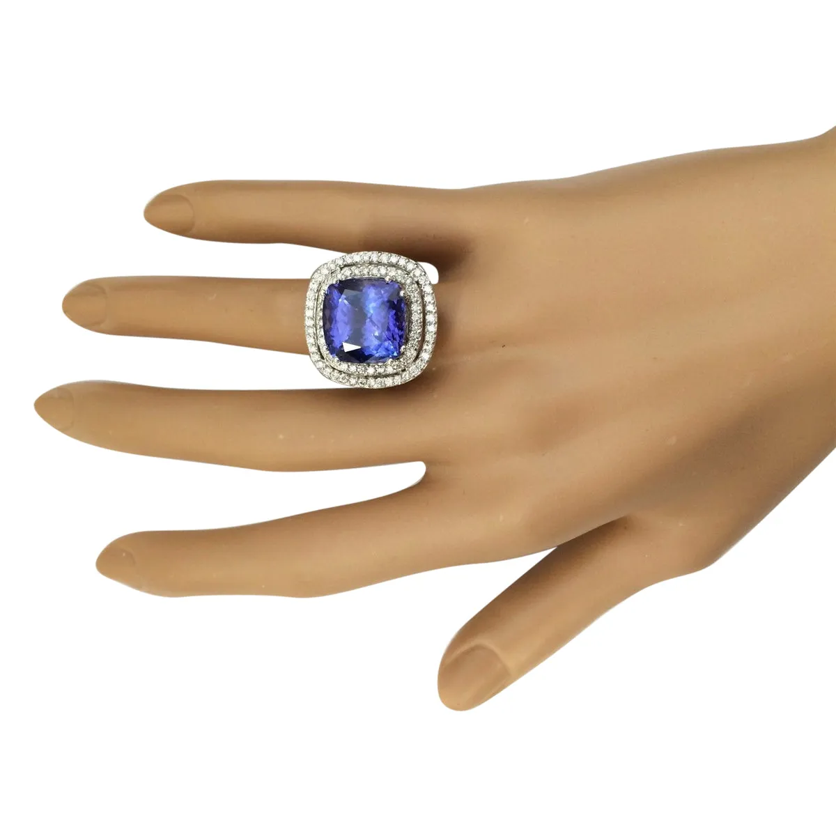 14.55 Carat Natural Tanzanite 14K White Gold Diamond Ring