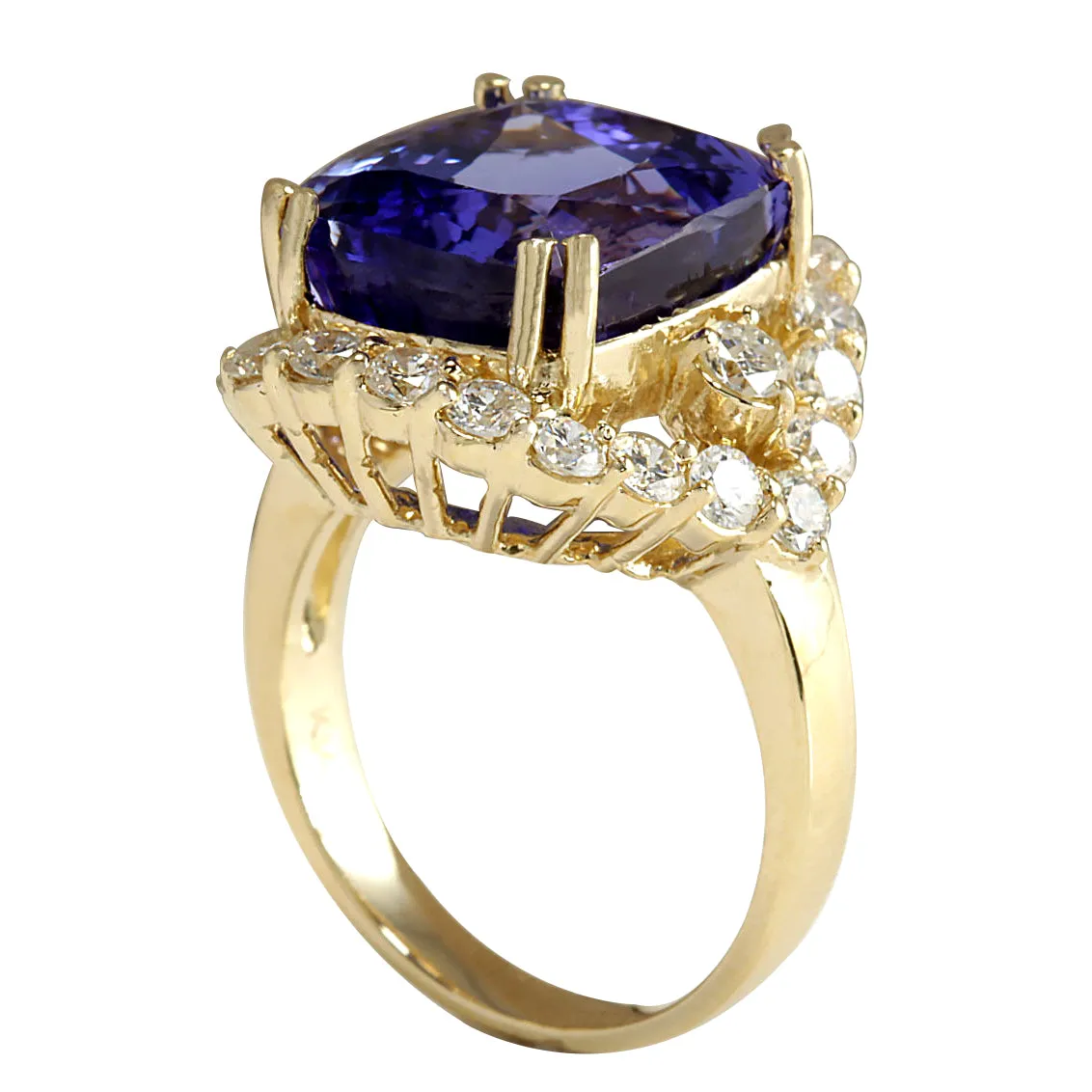 14.68 Carat Natural Tanzanite 14K Yellow Gold Diamond Ring