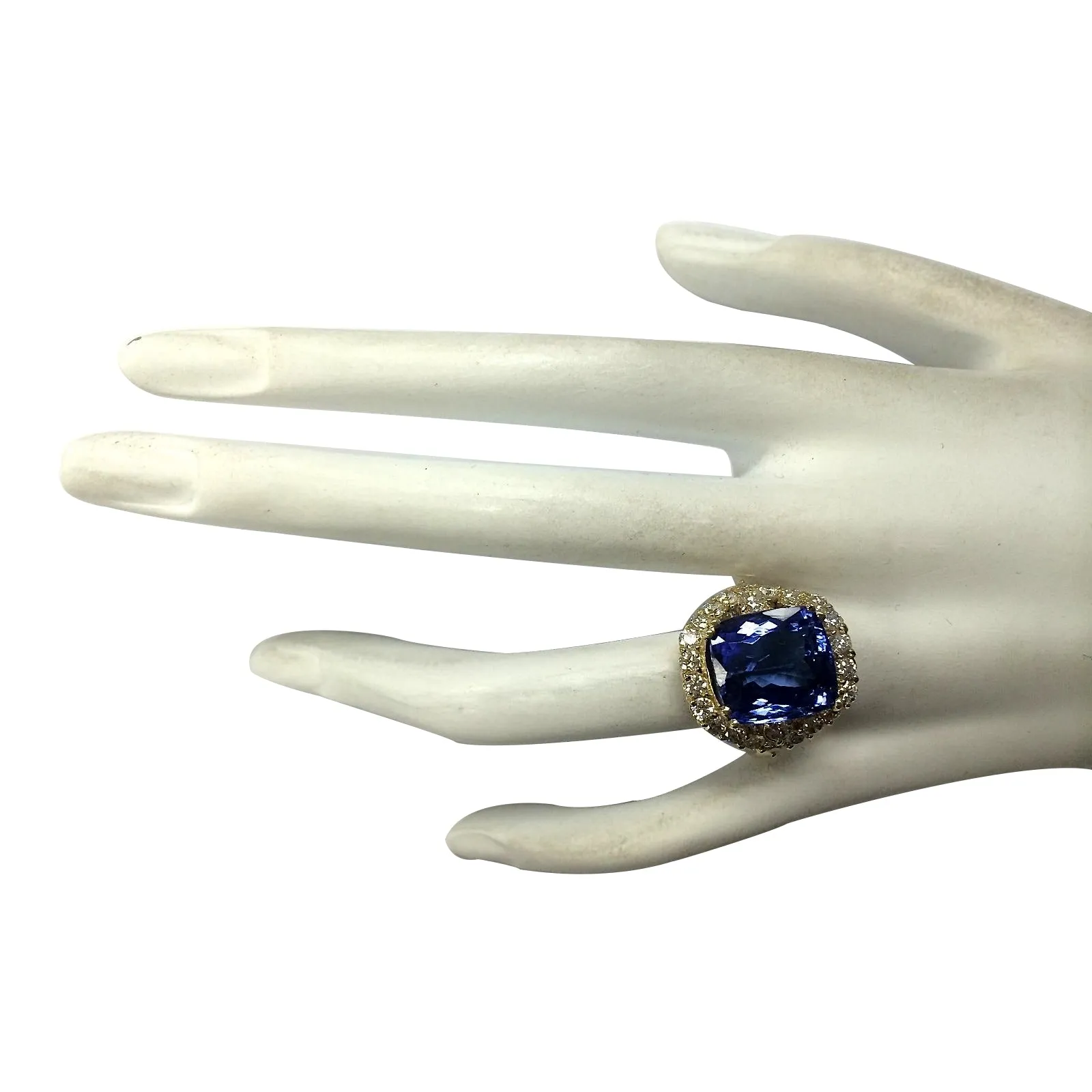 14.68 Carat Natural Tanzanite 14K Yellow Gold Diamond Ring