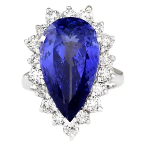 14.83 Carat Natural Tanzanite 14K White Gold Diamond Ring