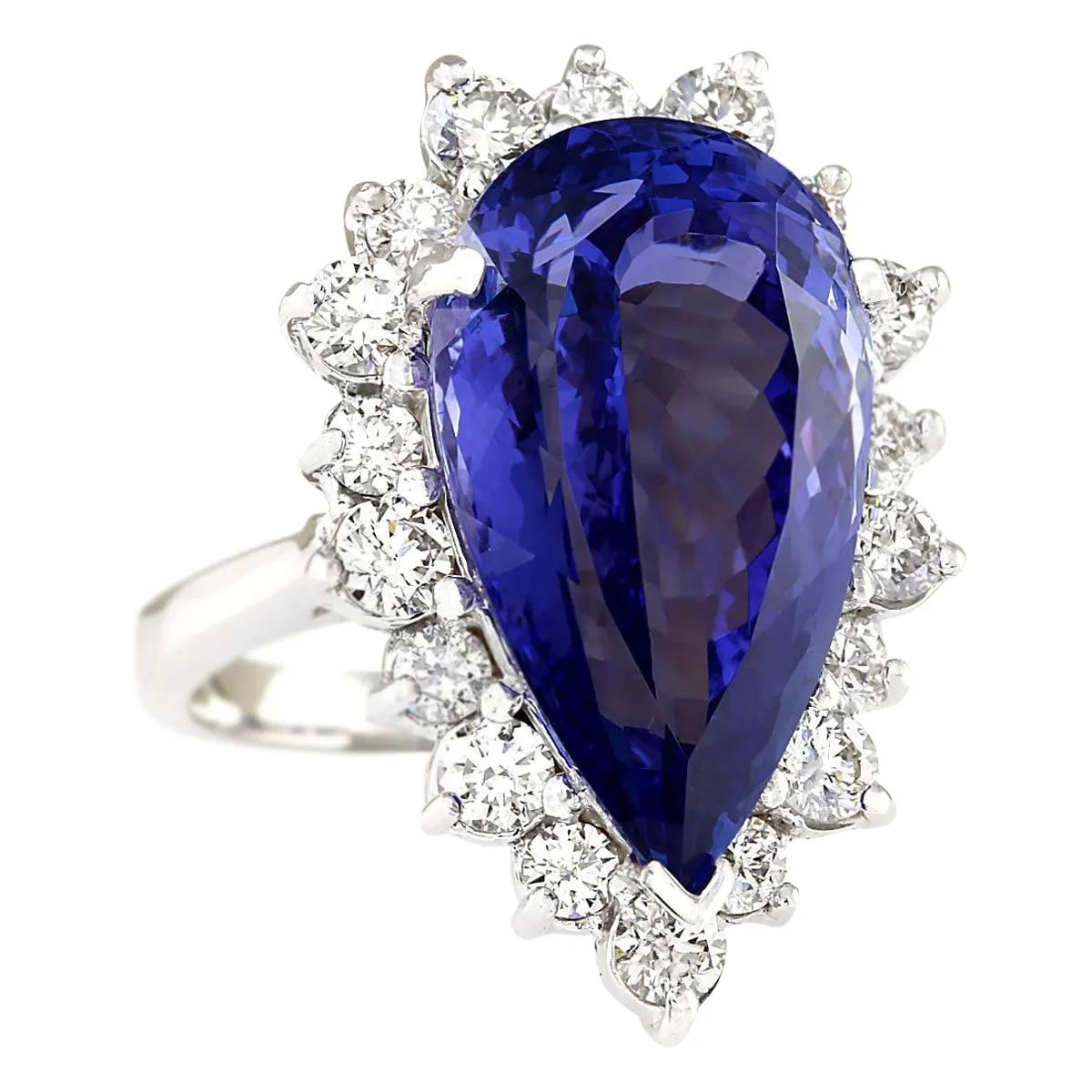 14.83 Carat Natural Tanzanite 14K White Gold Diamond Ring