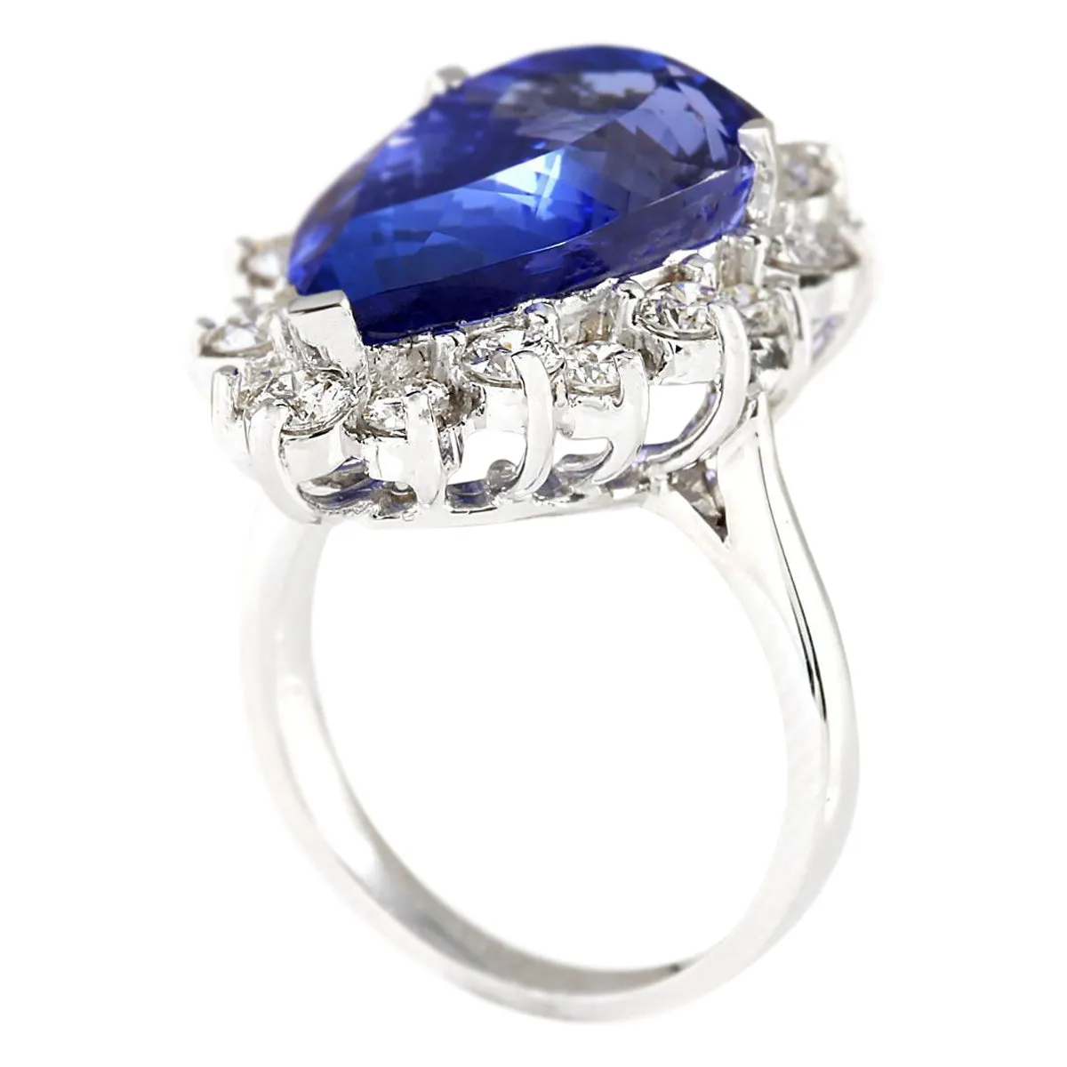 14.83 Carat Natural Tanzanite 14K White Gold Diamond Ring
