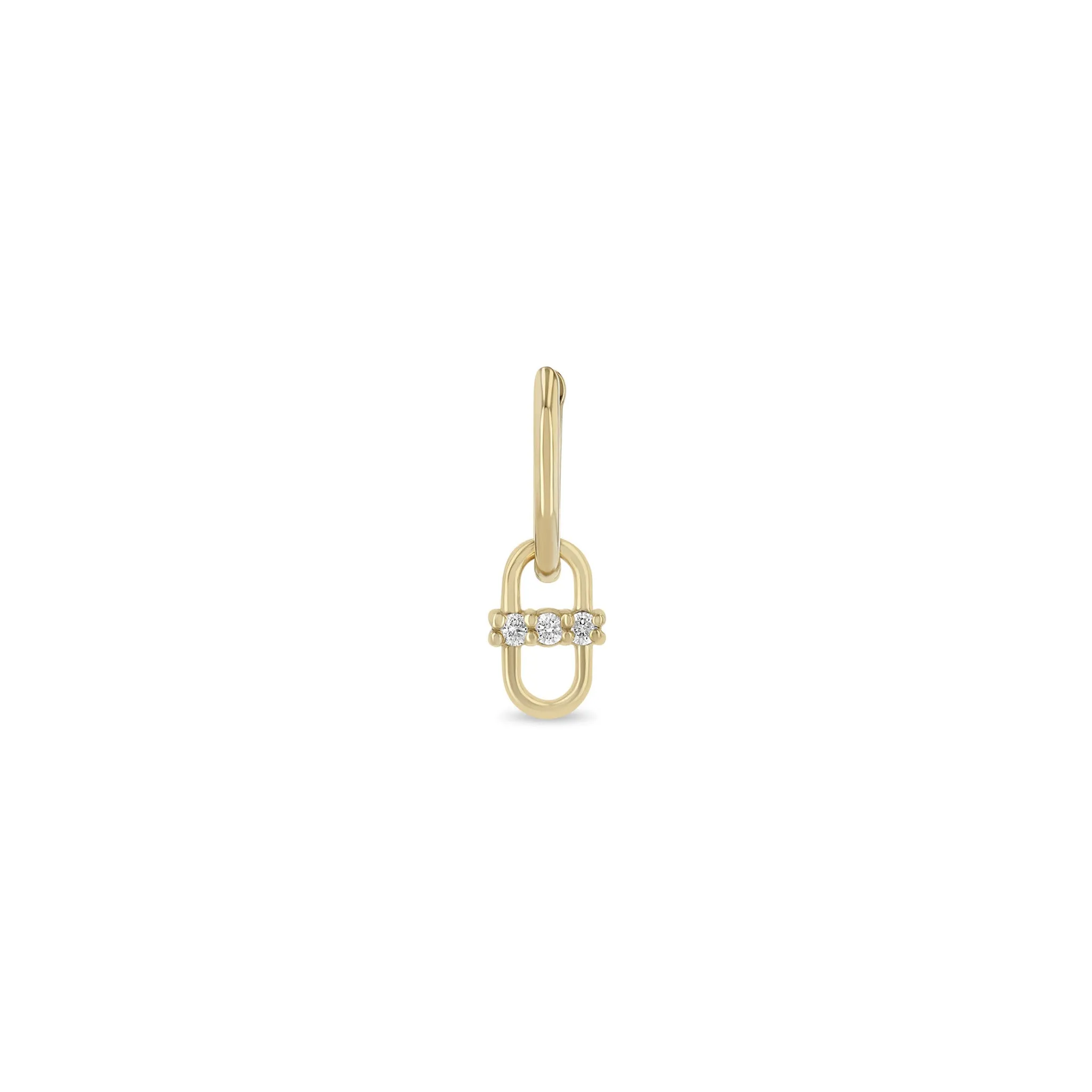 14k 3 Prong Diamond Link Hinge Huggie Hoops